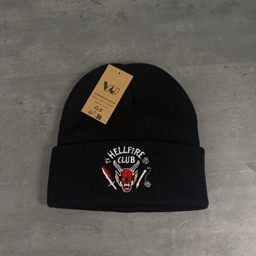 Stranger‎ Things Beanie Unisex OS Black Hellfire Club Embroidered Knit Hat NEW